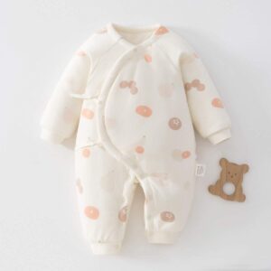 White Fleece Padded Bear Patched Romper