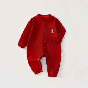 Classic Burgundy Buttoned Cotton Romper