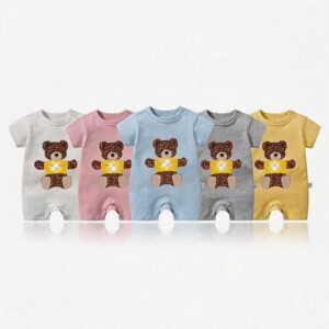 Playful Five Pack Bear Graphic Rompers