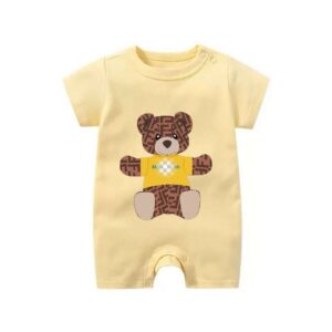 Bright Yellow Teddy Bear Graphic Romper